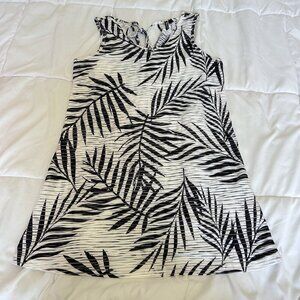 Pacific Beach Womens Small White Blue Tropical Sleeveless Cover Up Dress Tie